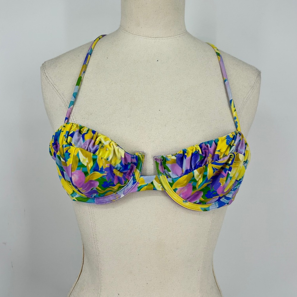 For Love & Lemons Floral Underwire Bikini Top Yellow Purple Size S